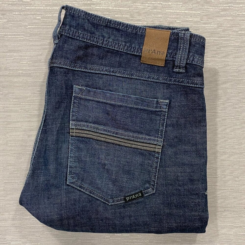 prAna Jeans Mens 34 x 32 Slim Fit Straight Leg Dark Wash Denim Pants